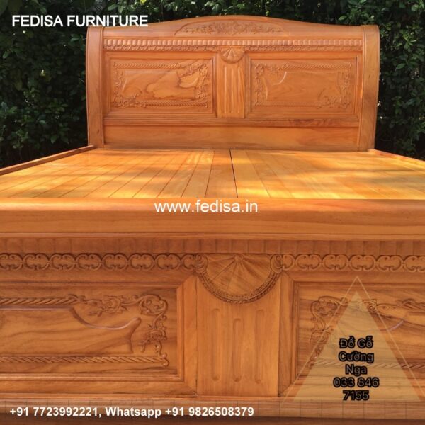 Wooden Bed Wooden Winged Double Bed No-330