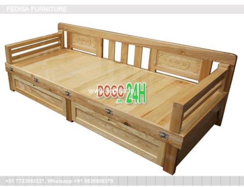 Wooden Bed Double Cot Wooden Double Corner Sofa Bed No-338