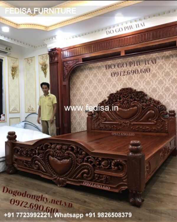 Wooden Bed Wooden Almirah Design Latest Double Bed Size No-389
