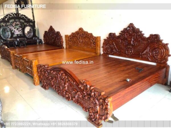 Wooden Bed Wooden Double Bed With Storage Vanity Table No-403