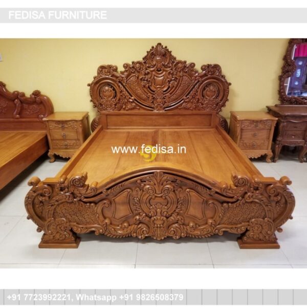 Wooden Bed Latest Wooden Bed Designs 2025 White Bedside Table No-422