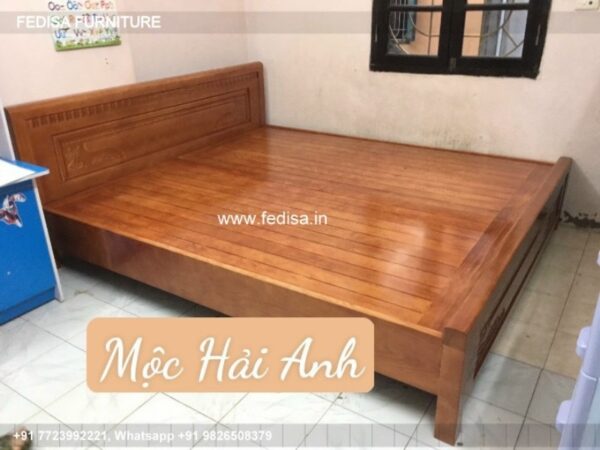 Wooden Bed White Wooden Double Bed Small Nightstand No-531