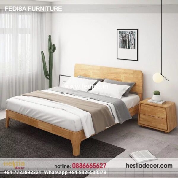 Wooden Bed White Wooden Double Bed Mirrored Drawers No-861