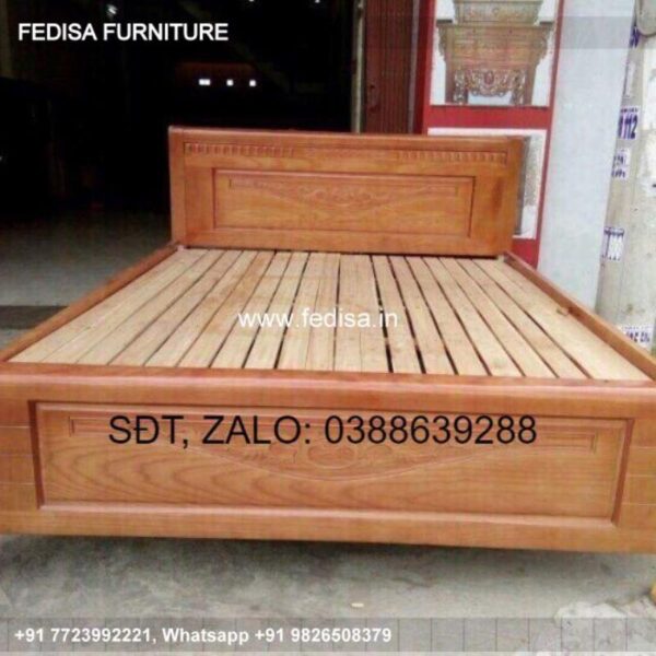 Wooden Bed Wooden Bedside Table Vintage Bedroom No-875