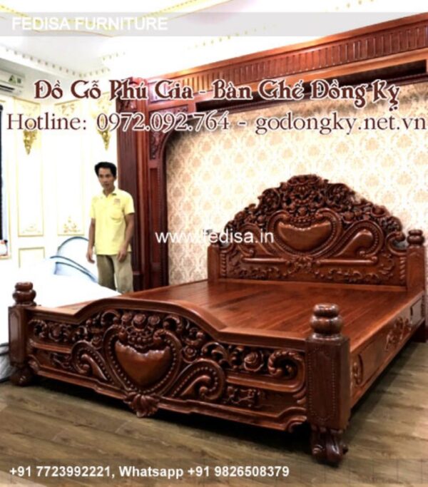 Wooden Bed Wooden Bedroom Interior Blue Chest Of Drawers No-894