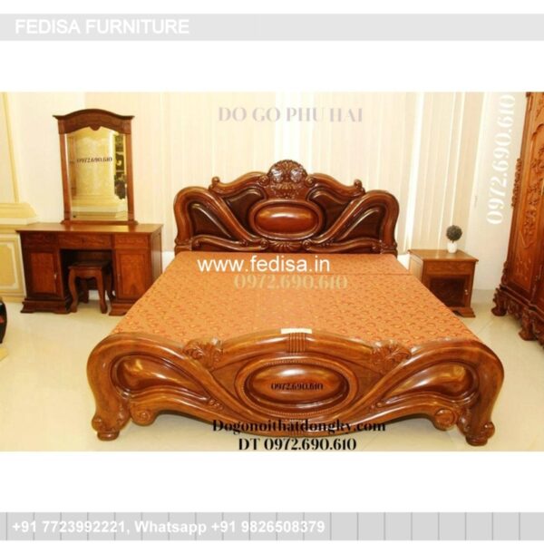 Wooden Bed Wooden Double Bed Frame Large Bedside Tables No-992