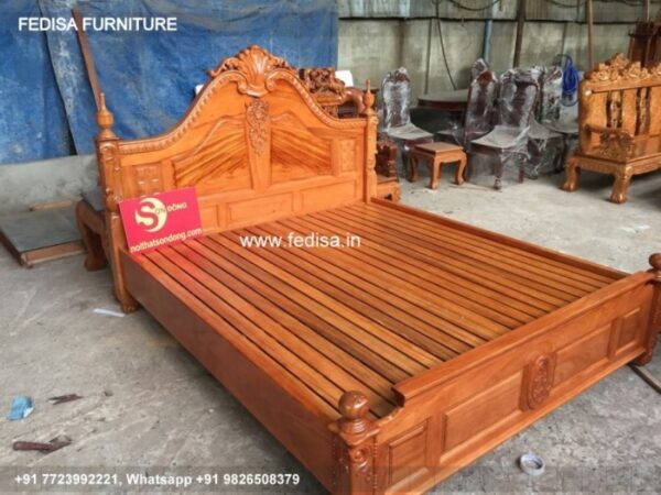 Wooden Bed Wooden Almirah With Dressing Table Large Nightstands No-1043