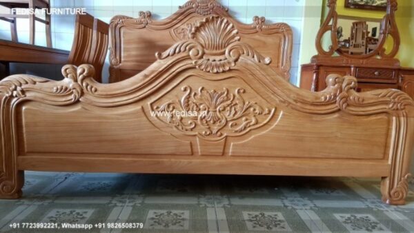 Wooden Bed Wooden Double Bed White Vanity Table No-1057