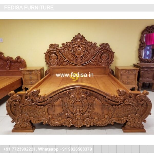 Wooden Bed Wooden Double Bed With Mattress Mens Room Decor No-1066