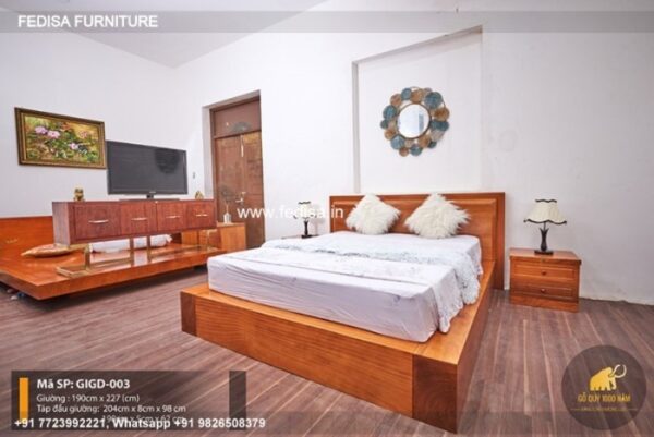 Wooden Bed Wooden Bedside Table All In One Bed No-1073