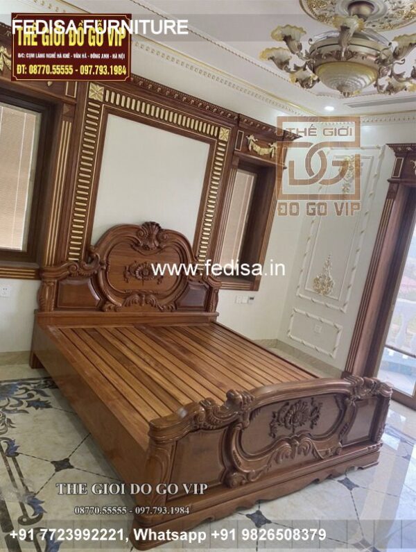 Wooden Bed White Wooden Double Bed Korean Bedroom Design No-1191