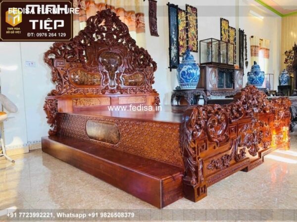 Wooden Bed Bed Back Wall Wooden Design Double Bed Quilt No-1236