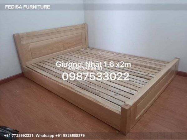 Wooden Bed Wooden Bedside Table Beige Dresser No-1271