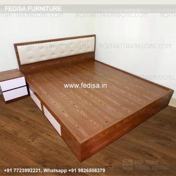 Wooden Bed Bed Back Wall Wooden Design Boho Style Room No-1302