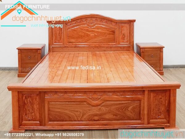 Wooden Bed Wooden Double Bed With Mattress Wall Painting Bedroom No-1330
