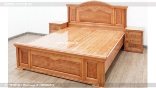 Wooden Bed Wooden Bedside Table Room Interior Design Simple No-1337