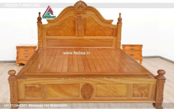 Wooden Bed White Wooden Bed Frame Double Master Room Interior Design No-1392