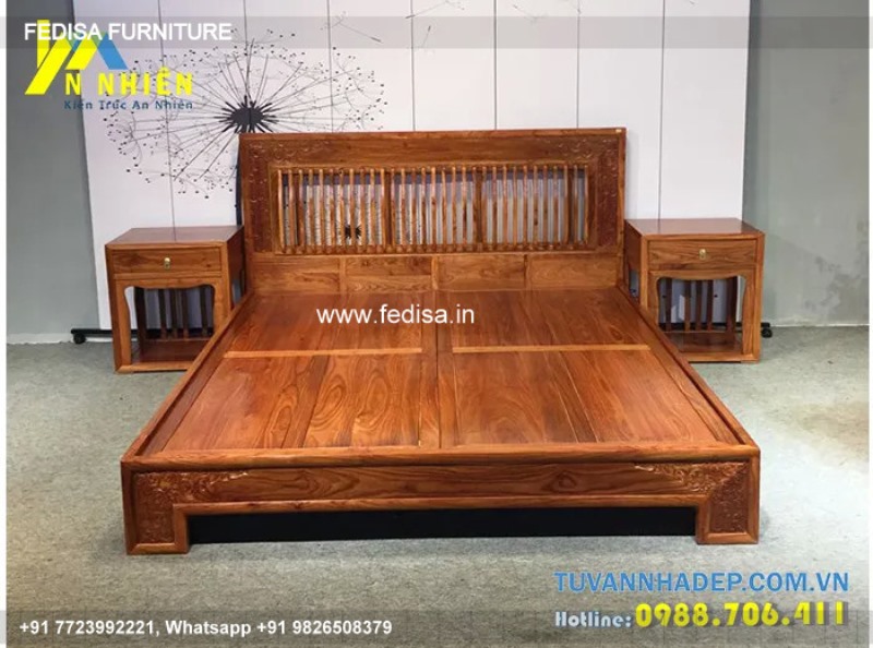Wooden Bed Wooden White Bedroom Interior Design No-1452