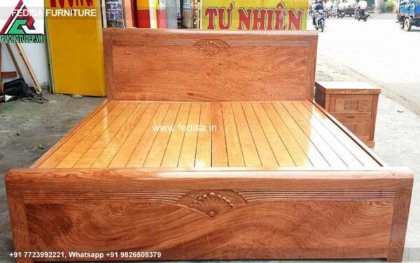 Wooden Bed White Wooden Double Bed Classic Bedroom Interior Design No-1455