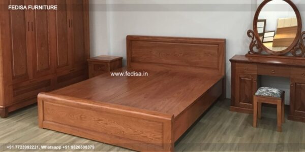 Wooden Bed White Wooden Bed Frame Double Inner Room Design No-1458