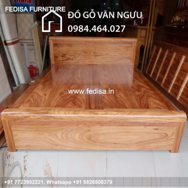 Wooden Bed Wooden Double Bed With Storage Rooms With Gray Walls No-1459