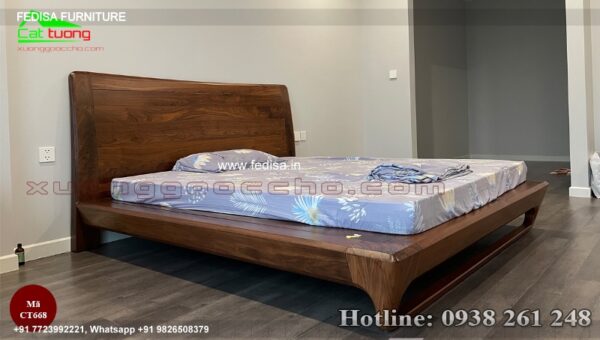Wooden Bed Wooden Double Bed With Mattress Dark Gray Bedroom Paint No-1528