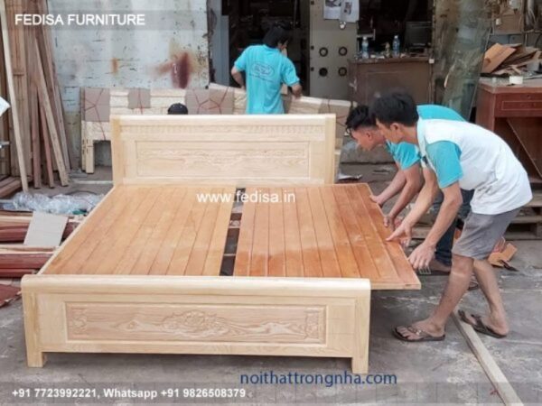 Wooden Bed Furniture Wooden Bed Design Black And White Room Interior No-1563