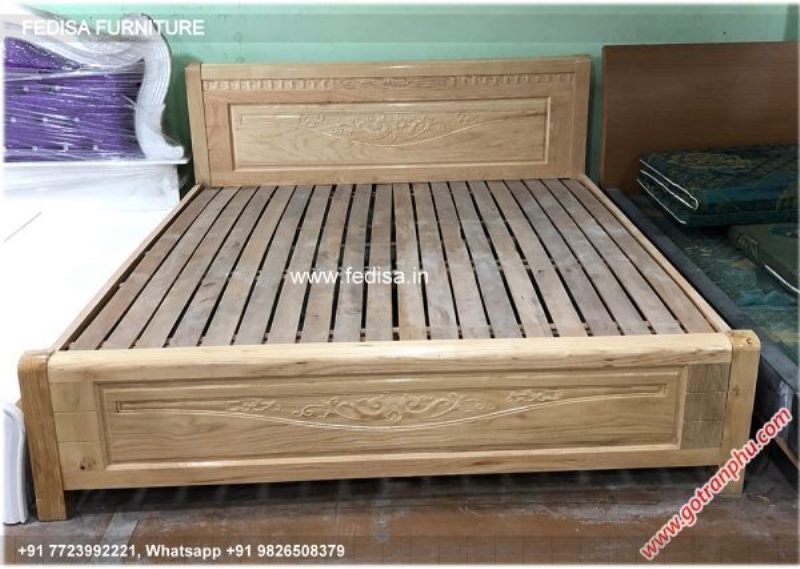 Wooden Bed White Wooden Double Bed Pale Pink Bedroom Walls No-1587