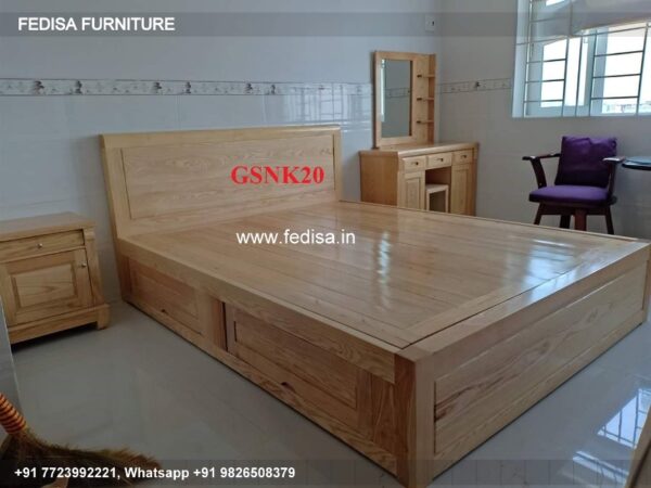 Wooden Bed Wooden Double Bed Frame With Storage Colorful Room Decor Ideas No-1596