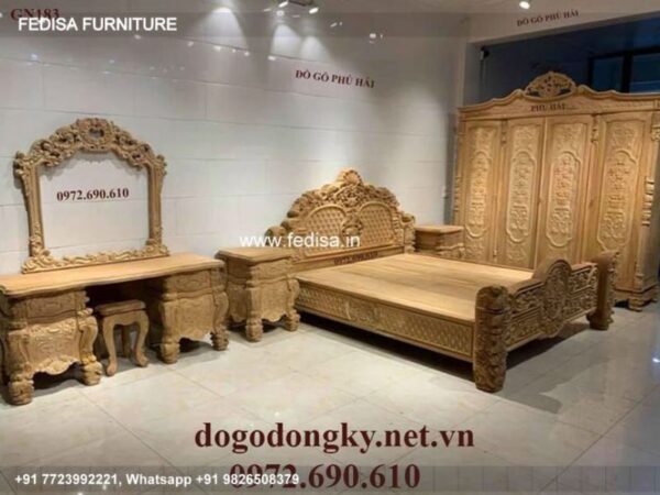 Wooden Bed Wooden Dressing Table Double Bed Interior Design No-1600