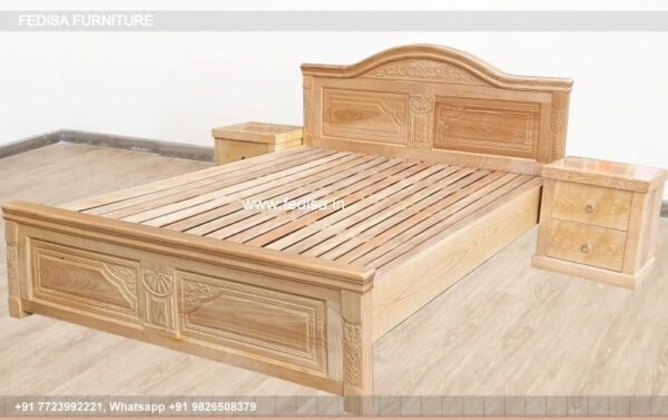 Wooden Bed Wooden Bedside Table Wall Paint Design In Bedroom No-1601
