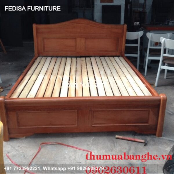 Wooden Bed White Wooden Double Bed Soft Black Bedroom Paint No-1653