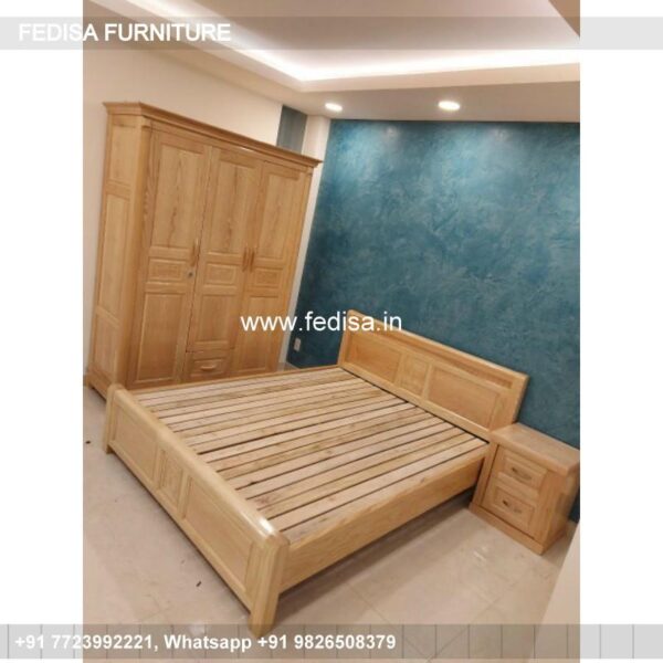 Wooden Bed White Wooden Single Bed 1 Bhk Bedroom Design No-1677
