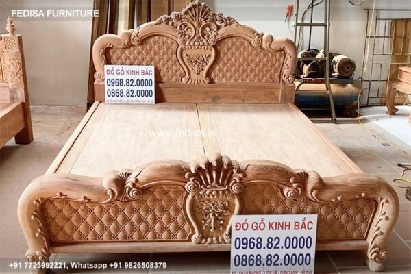 Wooden Bed Wooden Interior Bedroom Double Bedroom House Painting Designs No-1748