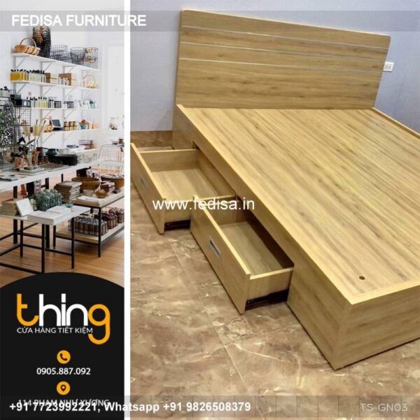 Wooden Bed Wooden Double Bed Bedroom Interior Wall Painting Ideas No-1849