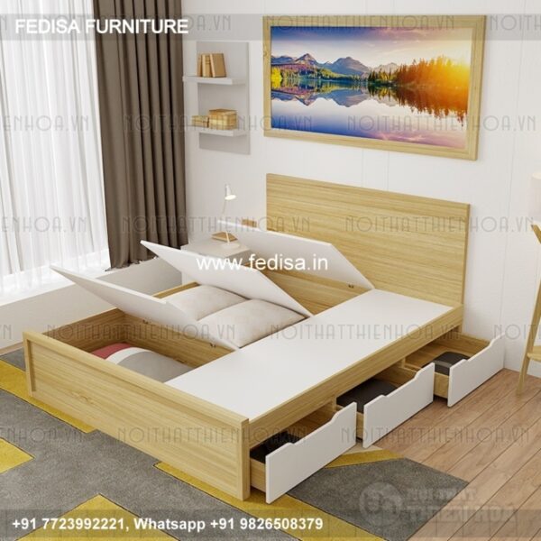 Wooden Bed Wooden Double Bed With Storage European Bedroom Interior Design No-1855
