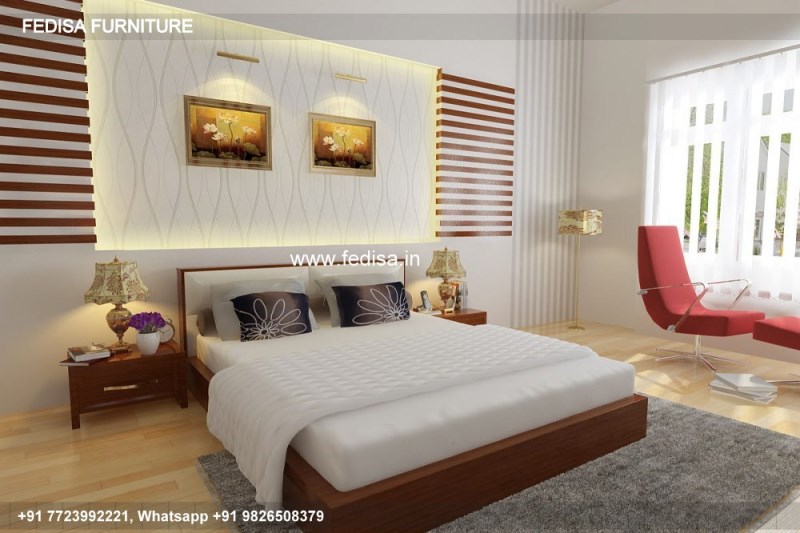 Wooden Bed Bedroom Interior With Wooden Flooring Red Bedroom Interior Design No-1878