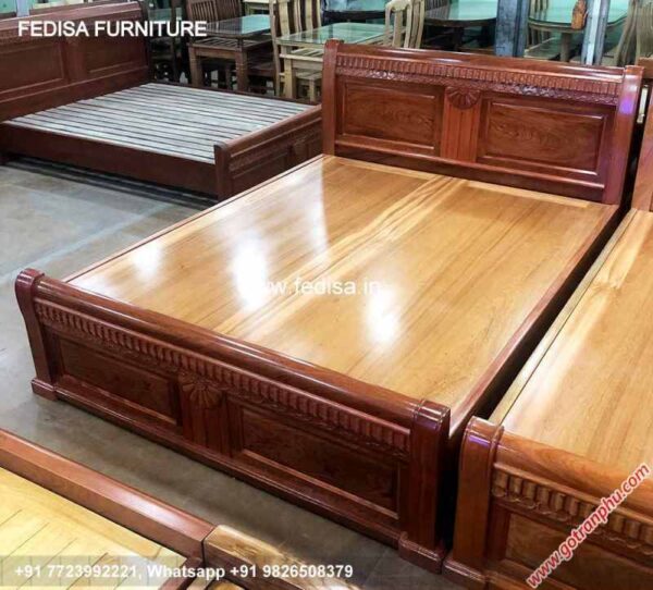 Wooden Bed White Wooden Double Bed Bedroom Luxury House Interior No-1917
