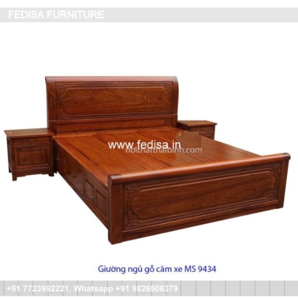 Wooden Bed Double Cot Wooden Classic Bedroom Interior No-1922
