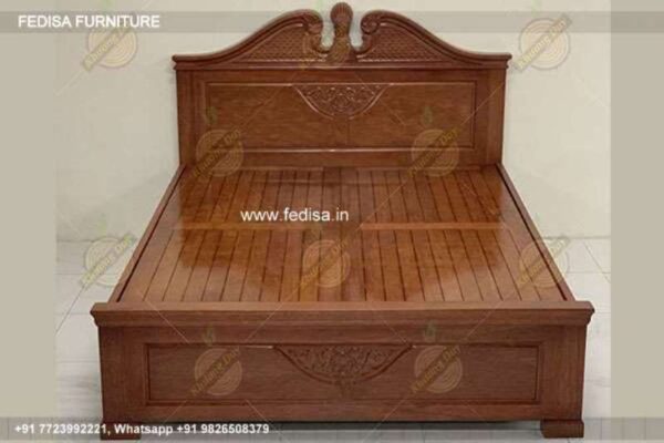 Wooden Bed Wooden Double Bed With Mattress Red And Gray Room Paint No-1924