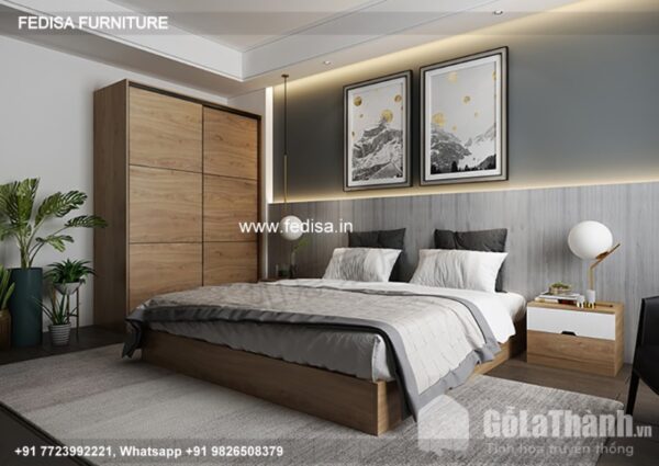 Wooden Bed Wooden Wardrobe With Dressing Table Master Bedroom Designer No-1968