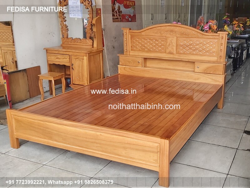 Wooden Bed Wooden 2 Room Apartment Interior Design No-2046
