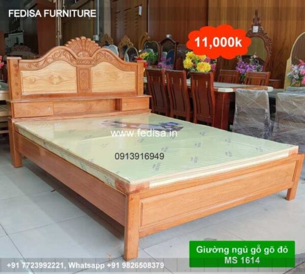 Wooden Bed Wooden Bedside Table Room Interior Bedroom No-2063