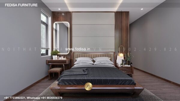 Wooden Bed Bed Back Wall Wooden Design Home Design Inside Bedroom No-2226