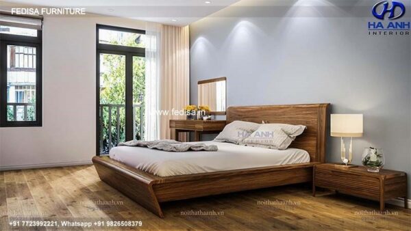 Wooden Bed White Wooden Double Bed 1 Bed Apartment Interior Design No-2247