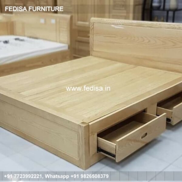 Wooden Bed Double Cot Wooden 3d Power Bedroom Interior No-2252