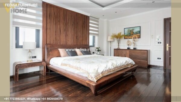 Wooden Bed Wooden Bedside Table Green Interior Bedroom No-2261