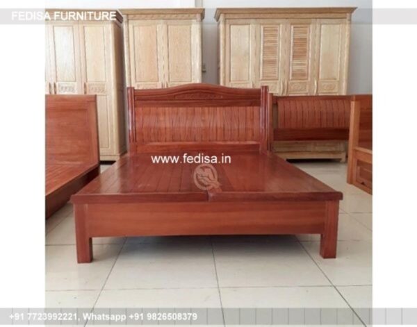 Wooden Bed Double Cot Wooden Monochrome Bedroom Decorating Ideas No-2384