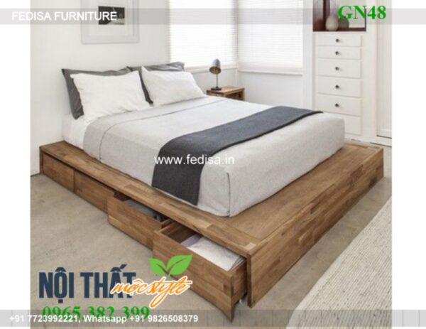 Wooden Bed Wooden Bedside Table Room Almari No-2591