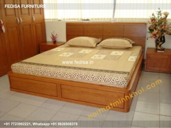 Wooden Bed Wooden Double Bed Pink Color Room No-2641